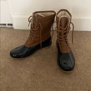 Women's Brown and Black Lace-Up Boots